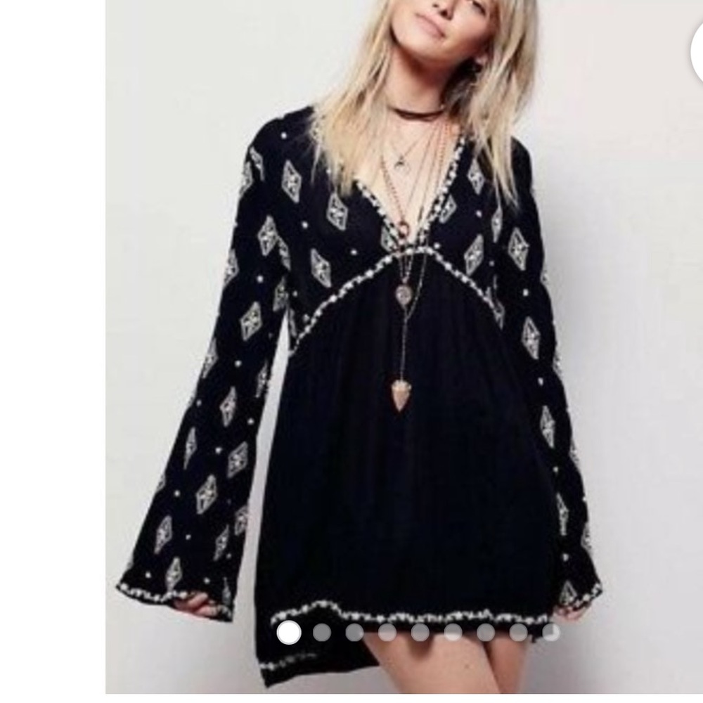 Free People Embroidered Bell Sleeve Mini Dress Top, Size S